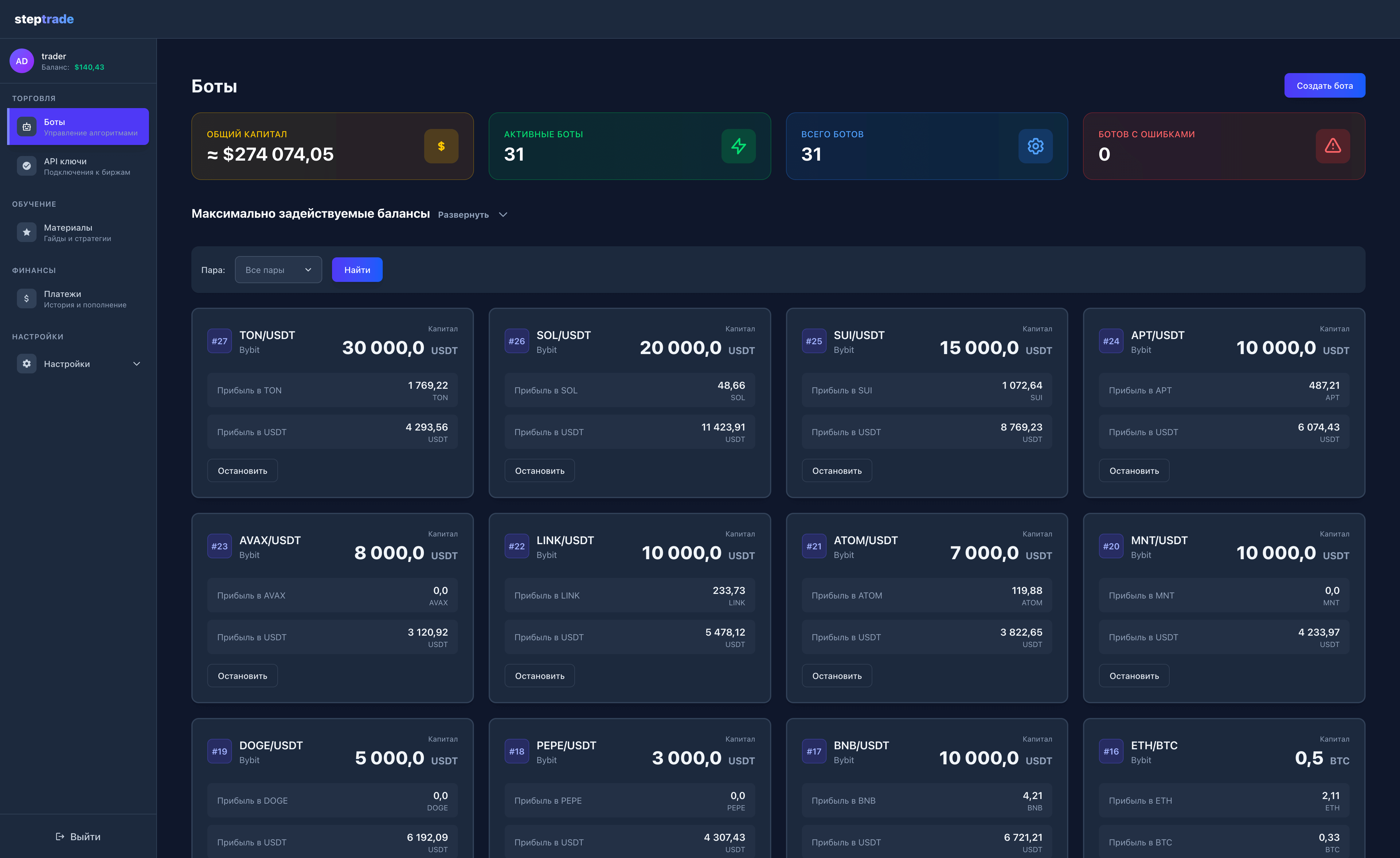 StepTrade Dashboard